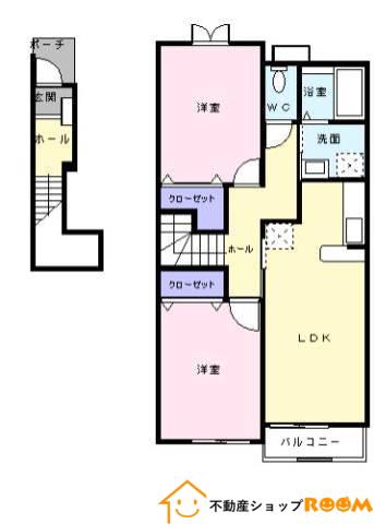 アルハンブラ一番館(2LDK/2階)の間取り写真
