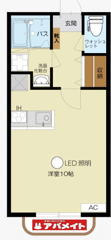 ヴァンルージュ(ワンルーム/1階)の間取り写真
