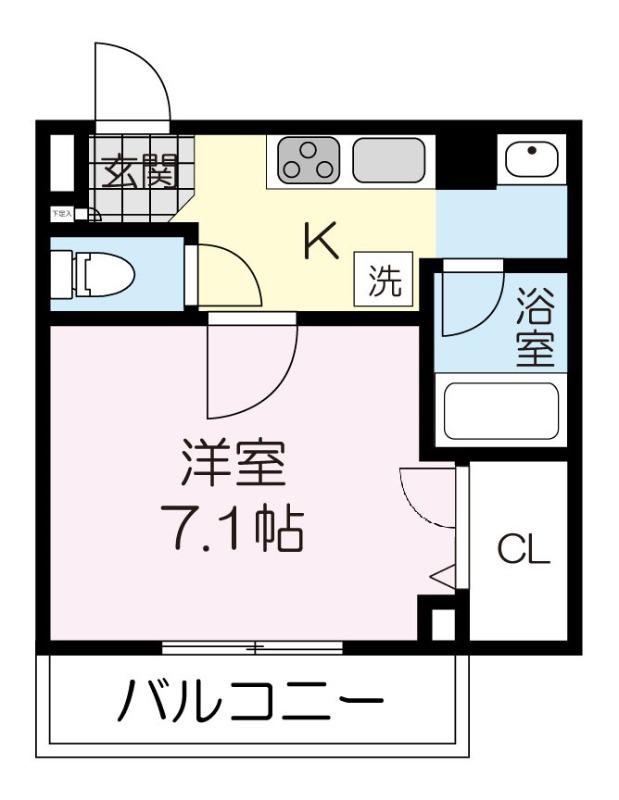 グランデール旭ケ丘(1K/2階)の間取り写真