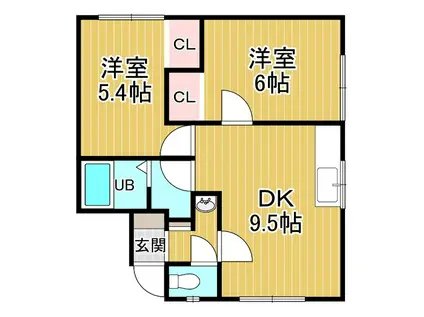 グリーンコーポA(2DK/2階)の間取り写真