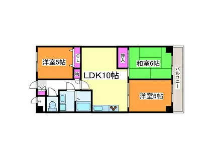 ホポロ東万代(3LDK/6階)の間取り写真