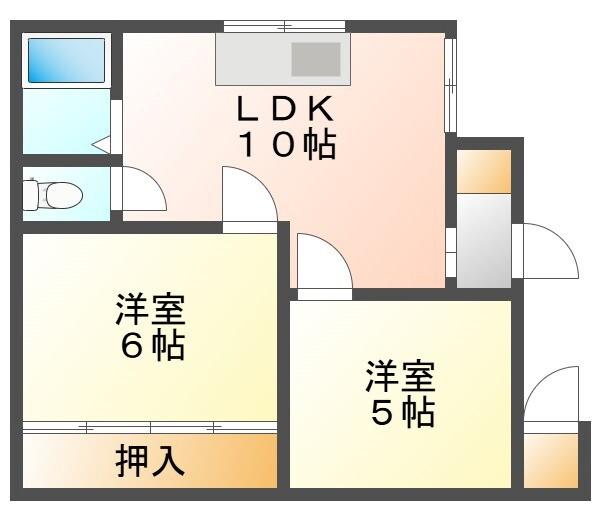 コーポ松ヶ丘(2DK/2階)の間取り写真