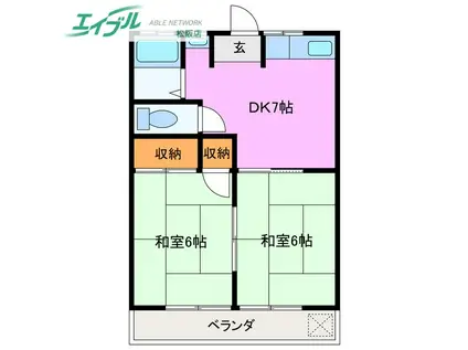 サンコーポ林(2DK/3階)の間取り写真