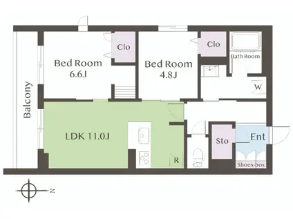 ペリパトス碑文谷(2LDK/2階)の間取り写真