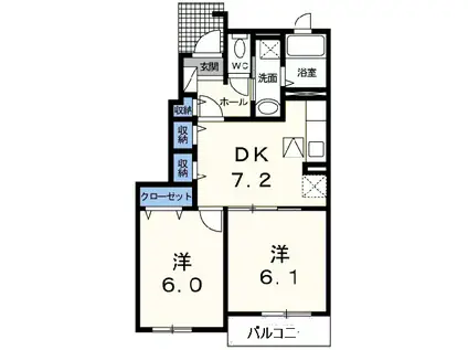 グリーンハイツ古城A(2DK/1階)の間取り写真