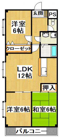 HIGASHIOマンション(3LDK/1階)の間取り写真