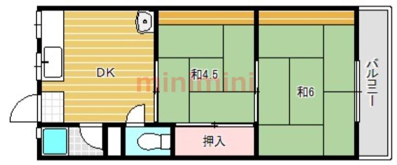 上中条ハイツ(2DK/2階)の間取り写真