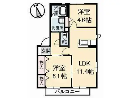 サニーコート B棟(2LDK/2階)の間取り写真