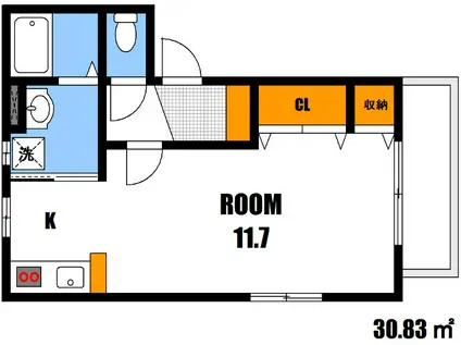 パーシモン祇園(ワンルーム/3階)の間取り写真