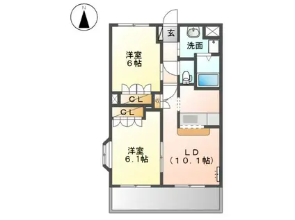 ガーデニングヒルズ東西野(2LDK/2階)の間取り写真