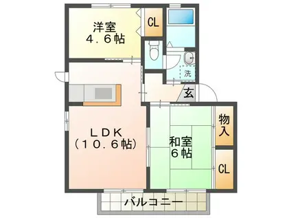 シダーSグランデB棟(2LDK/2階)の間取り写真