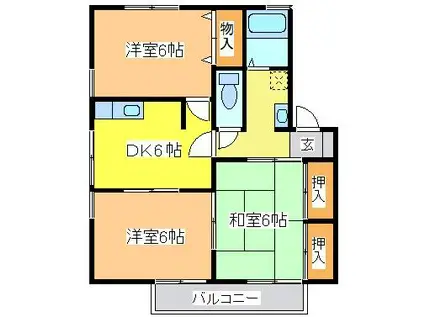 ハイカムールシゲモリH(3DK/2階)の間取り写真