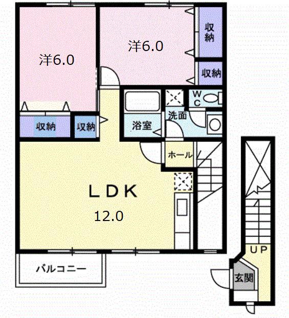 グランベリ-A(2LDK/2階)の間取り写真