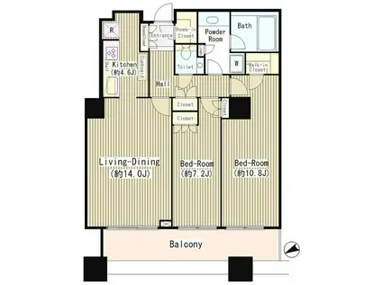 白金タワー(2LDK/37階)の間取り写真
