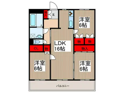 パームハイツII(3LDK/1階)の間取り写真