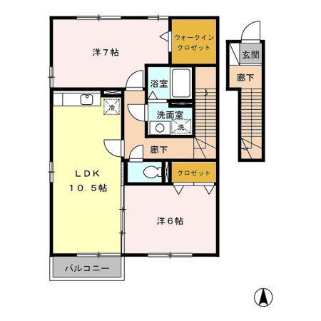 ジュネスなかじまF(2LDK/2階)の間取り写真