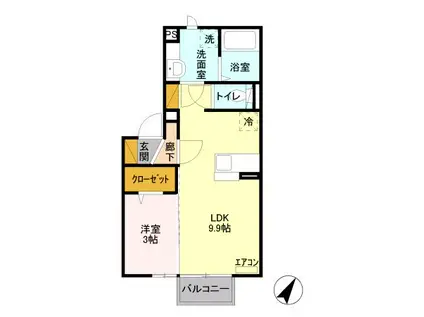 シーダー ヒル(1LDK/2階)の間取り写真