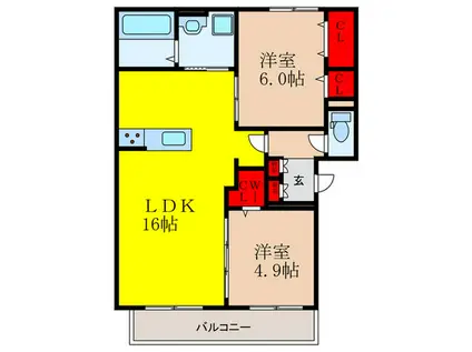 NORD LIVRE(2LDK/2階)の間取り写真
