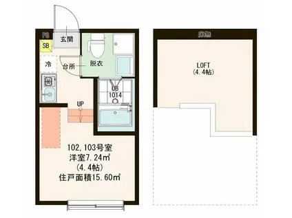 シャンペル三園(1K/1階)の間取り写真