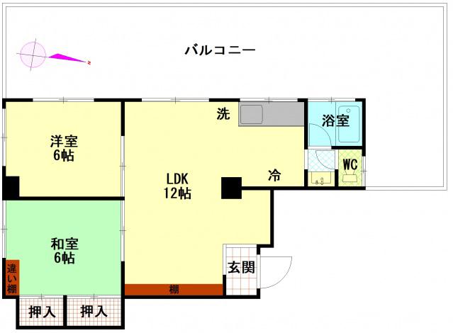 スワンハイム(2LDK/6階)の間取り写真