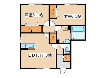 ハイネス E(2LDK/1階)の間取り写真