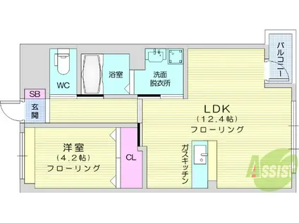 サンライズ西中田(1LDK/1階)の間取り写真