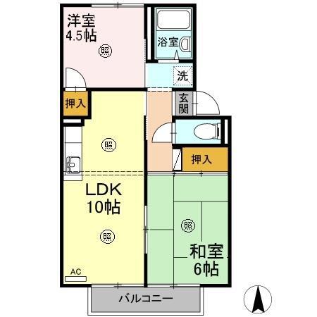 パヒュームタウンB棟(2LDK/2階)の間取り写真