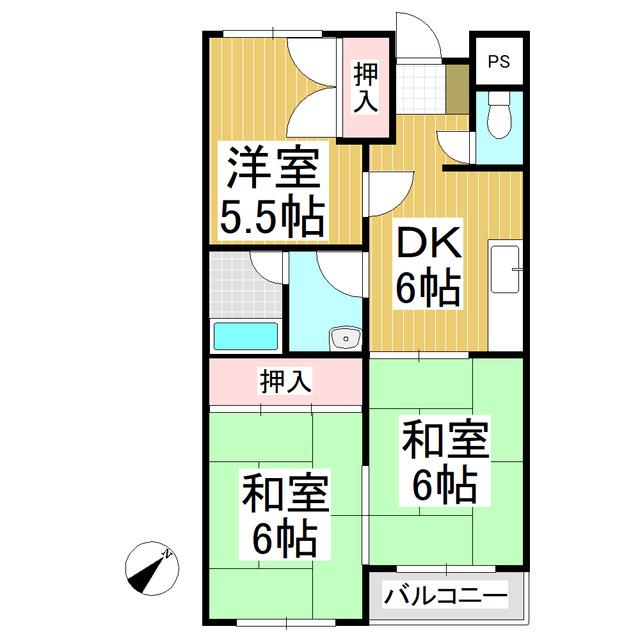 長瀬ロイヤルレジデンスB棟(3DK/4階)の間取り写真