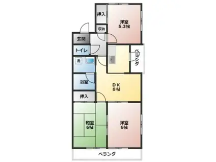 ルミエールB(3DK/1階)の間取り写真