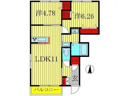 フルール(2LDK/1階)の間取り写真