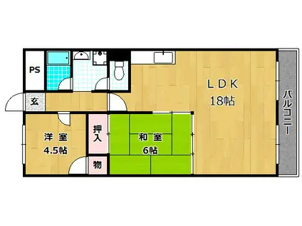 シャルマンコーポ香里ヶ丘(2LDK/4階)の間取り写真