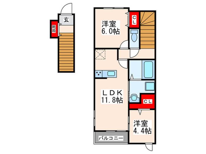 サンシャイン東山 PARTI(2LDK/1階)の間取り写真