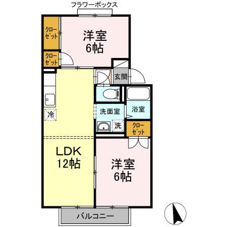 セジュールM B棟(2LDK/2階)の間取り写真