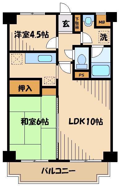 スクエアK(2LDK/1階)の間取り写真