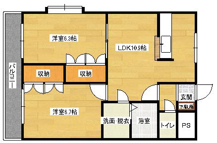 ベルジュII番館(2LDK/2階)の間取り写真