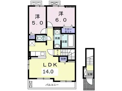 カメリアK・III(2LDK/2階)の間取り写真