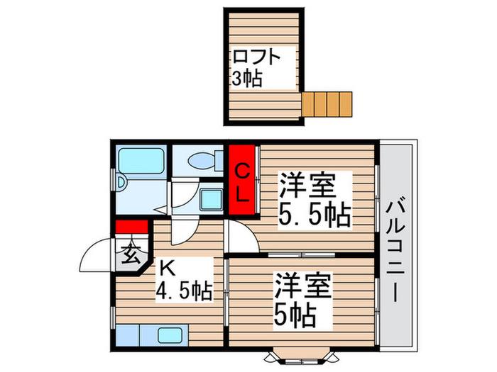ジェイテラス北小金(2K/2階)の間取り写真