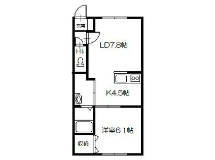 JR宗谷本線 新旭川駅 徒歩9分 2階建 築8年(1LDK/2階)の間取り写真