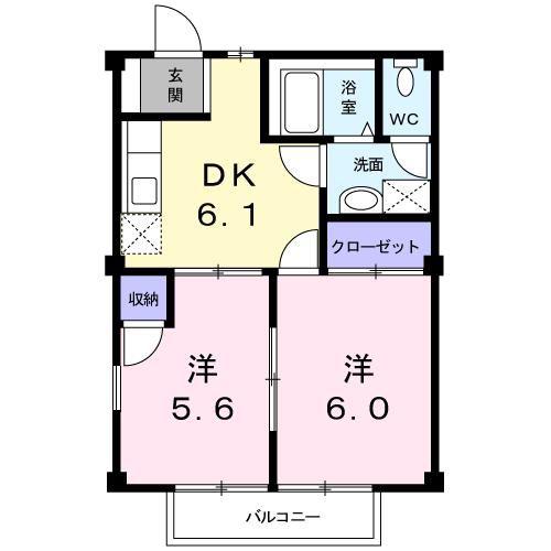 スカイハイツ(2DK/2階)の間取り写真