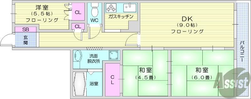 パシフィックマンション広瀬橋(3DK/3階)の間取り写真