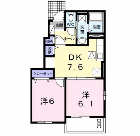 ルピナスS(2DK/1階)の間取り写真