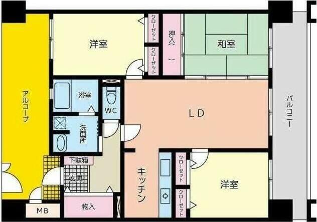 グランドパレスヴァンティアン徳力(3LDK/12階)の間取り写真
