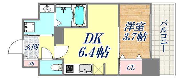 プレサンス神戸水木通ルミエス(1DK/14階)の間取り写真