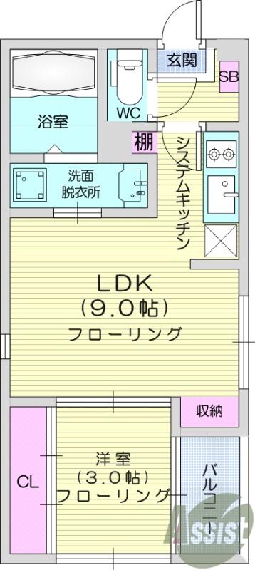 PRIME智明(1LDK/3階)の間取り写真