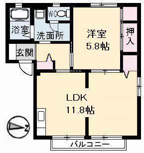 フレグランス駅家 B棟(1LDK/1階)の間取り写真