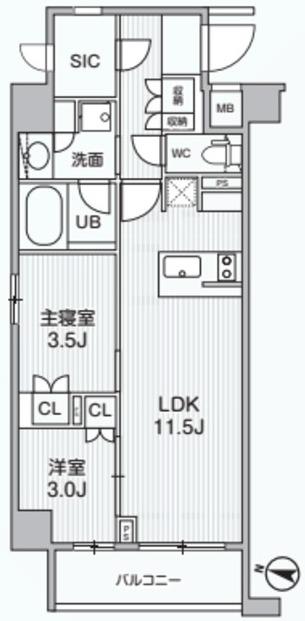 アリビス綾瀬(2LDK/3階)の間取り写真