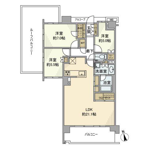 プラウド中野島(3LDK/7階)の間取り写真