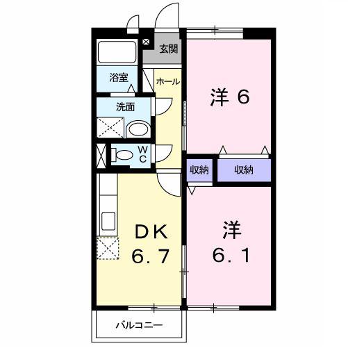 カンパーニュ壱番館(2DK/1階)の間取り写真