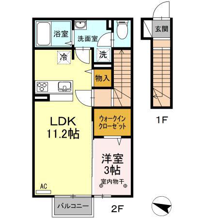 ファインビューVI(1LDK/2階)の間取り写真