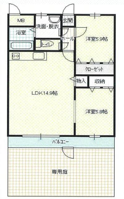 ループサイド(2LDK/1階)の間取り写真